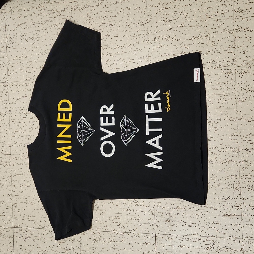 Diamond Supply Co. Mined Over Matter Spellout T Shirt Black, White And Yellow